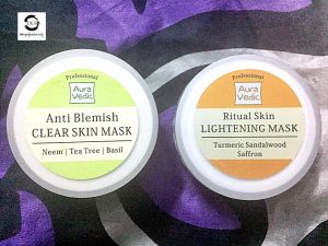 Bộ đôi Aura Vedic Anti Blemish Face Mask (Kem trị mụn Neem Ấn Độ) và Skin Lightening Mask (Mặt nạ sáng da Ấn Độ)